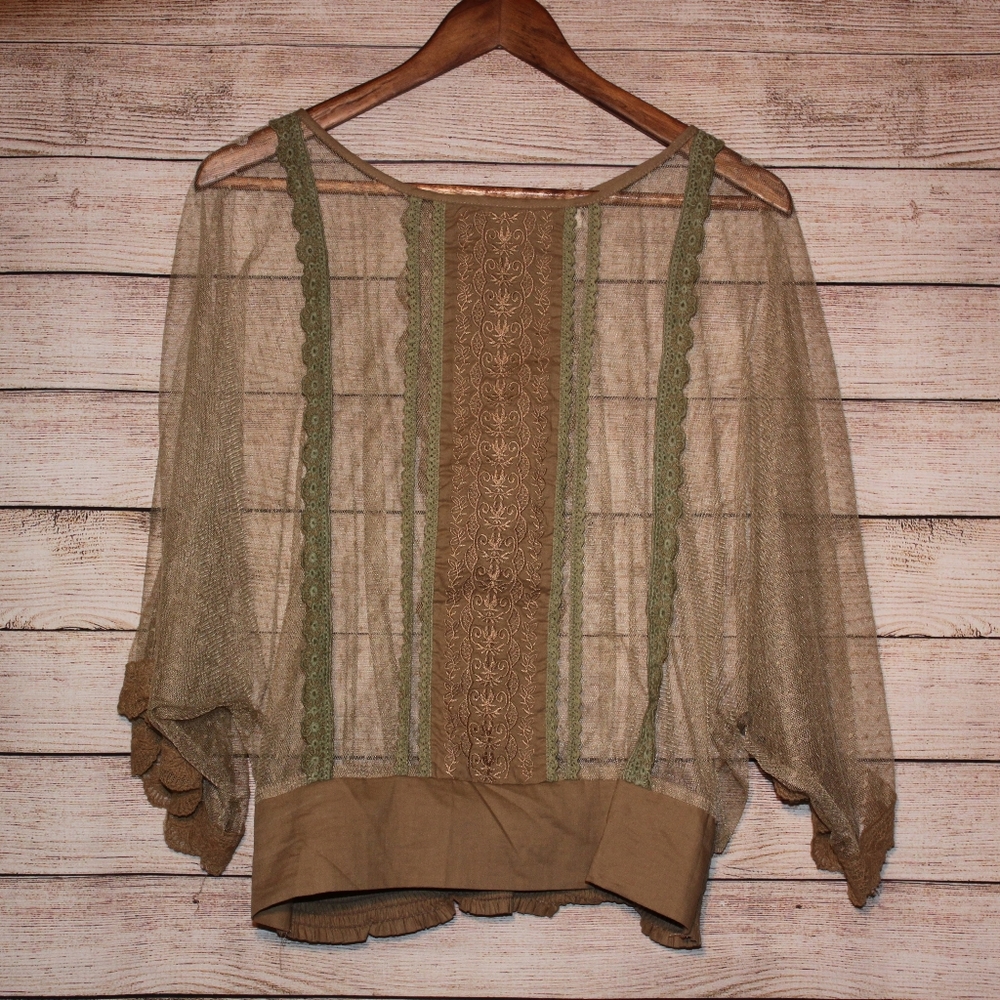 Umgee Lace Crochet Tan Top
